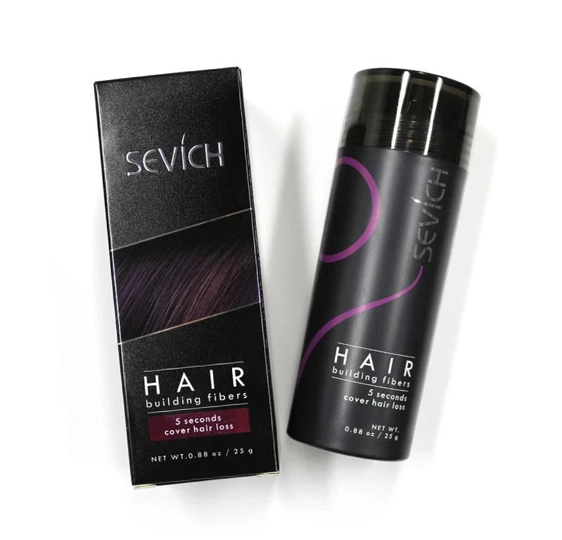 Hair building fibers hair thickening fibers for hair loss and its packaging from front on